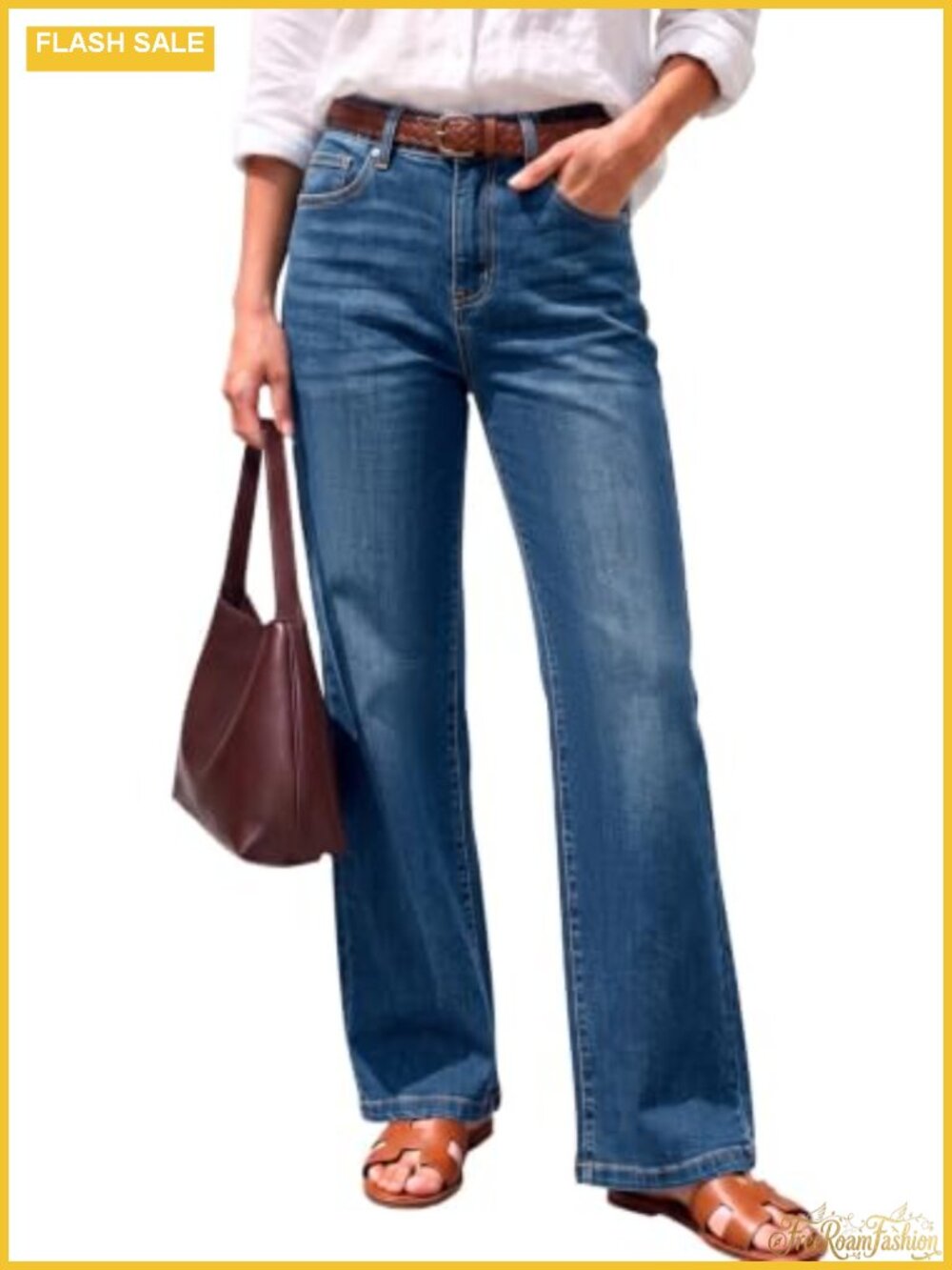 High Waisted Wide Straight Leg Women's Jeans Cotton Blend Stretchable